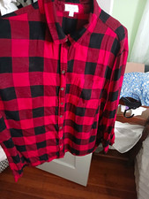 True Craft Mens Redblack Plaid Cotton Long Sleeve Button-up Shirt Pockets Xl True Craft Mens Redblack Plaid Cotton Long Sleeve Button-up Shirt Pockets Xl