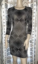 Y2K Charlotte Russe Dress S Black Silver Metallic Open Back Body Con