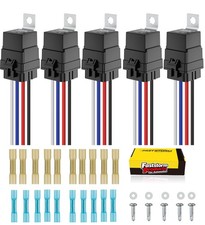 5 Pack 4-pin 40/30AMP 12V DC Waterproof Relay with Heavy Duty 12 16 AWG Tinne...