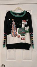 33 Degrees Fuzzy Llama Ugly Christmas Sweater Black Size M