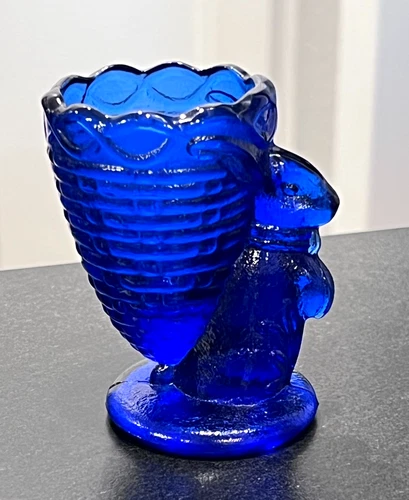 Vintage Fenton Cobalt Blue Glass Bunny Egg Cup Toothpicks Holder
