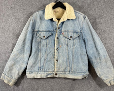 Levi  s Trucker Jacket Mens S Blue Denim Sherpa Fleece Weathered 1980s Vintage