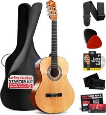 Kit de guitarra acústica Pyle para zurdos principiantes - brillo natural (caja abierta)