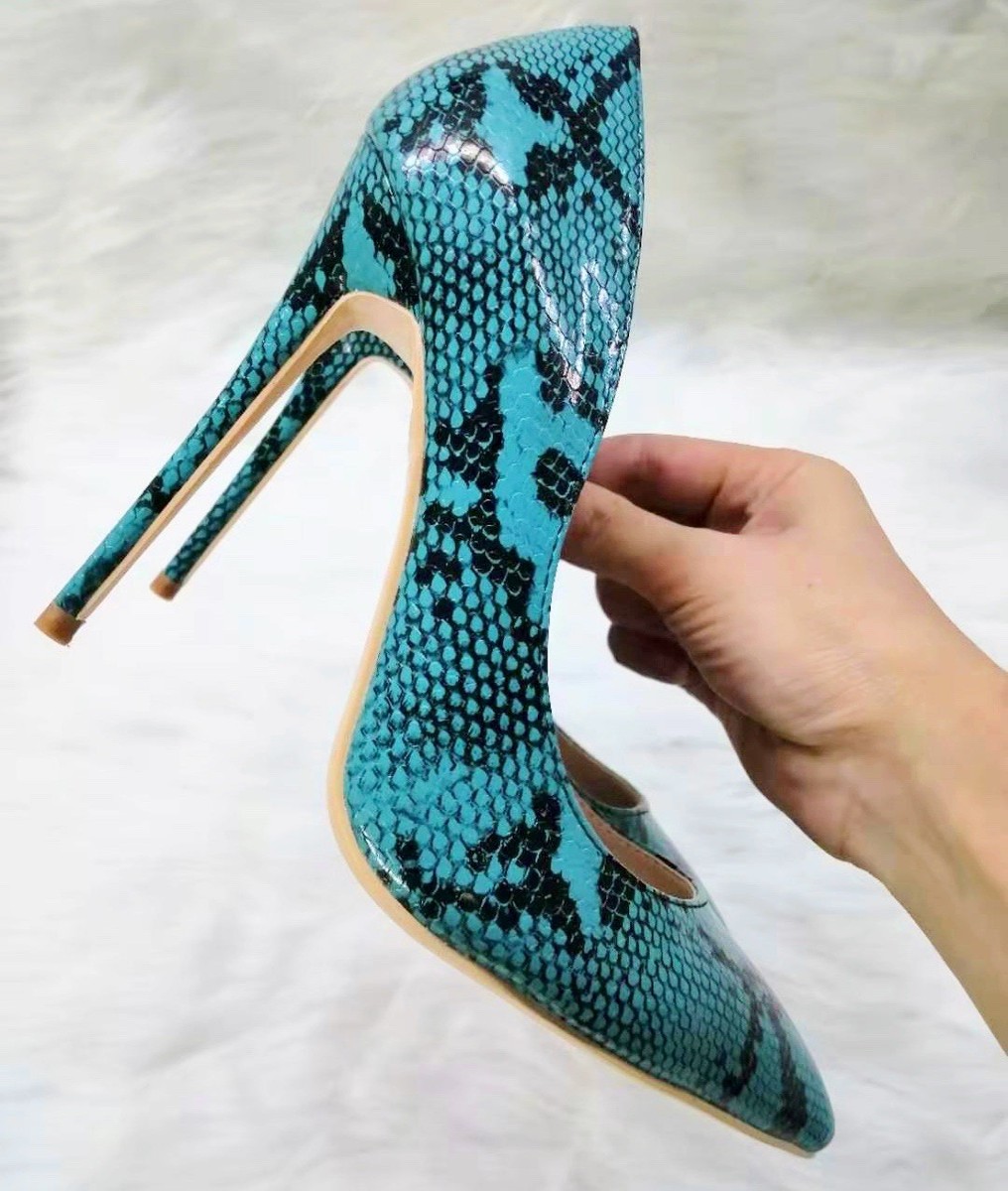Womens Pointed Toe High Stiletto Heel Slip On Slip On Snakeskin