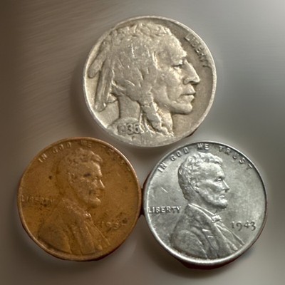 Lot Of 3 Coins, Buffalo Nickel, Wheat & Steel Cent FAST SHIPPING