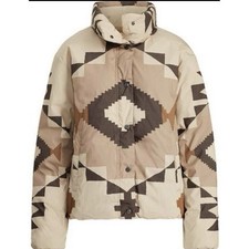 Polo Ralph Lauren Aztec Southwestern Geometric Print Puffer Jacket Hood L NEW