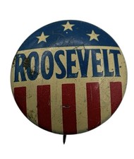 1936 Pinback Button Democrat Franklin D Roosevelt Stars and Stripes Roosevelt
