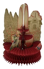 Antique Valentine’s Day Card Stand Up W/ Easel Die Cut Honeycomb 2 Children