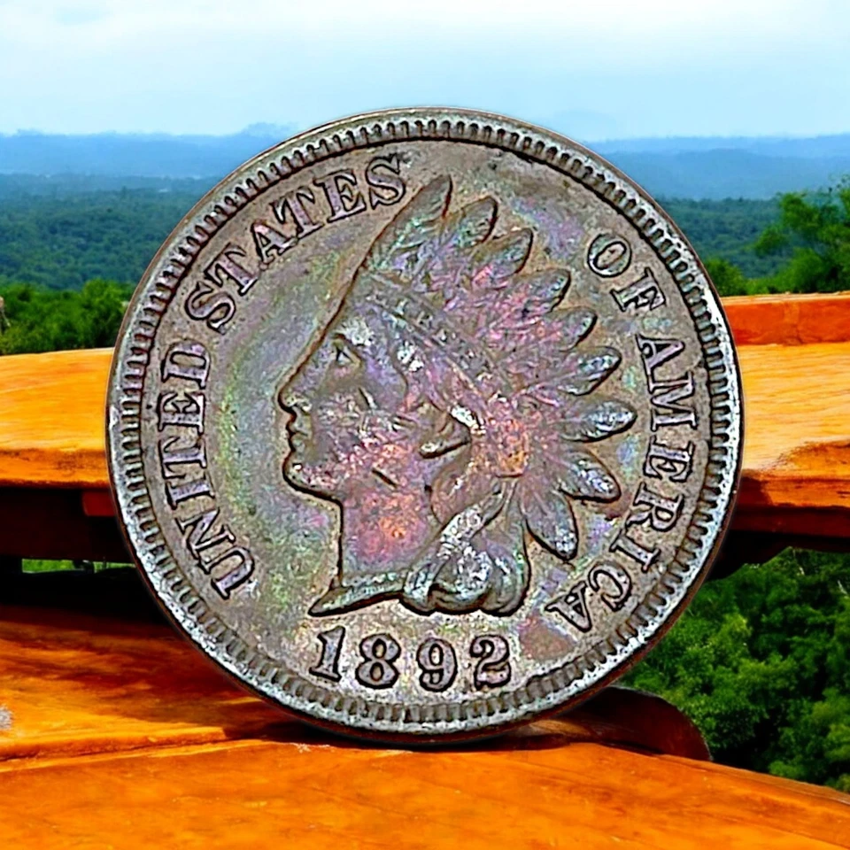 1892 Indian Head Cent – Rainbow Toned Copper Penny – Vibrant Color! - Image 3 of 4