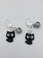 Cat Key RIngs chain Cute black resin Cat Bag charm Black Cat Lot Of 2