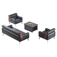 Arbeitszimmer-Set 4Tlg 3-Sitzer 2X Sessel Couchtisch Schwarz Einfarbig