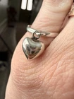 VTG 925 Sterling Silver Puffy Heart Charm Ring Dangle Ring Sz Btwn 6.25 -6.5