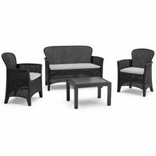 Set Salotto da Giardino 4 Persone Design Rattan con Cuscini - Antracite JUN6043