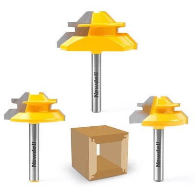 Lock Miter Router Bit Set - 3-Piece, 1/4'' Shank, 1/2''-3/4'' Cutting Height