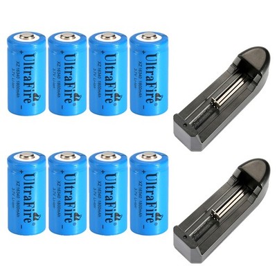 8pcs 16340 3.7v Ultrafire 1800mAH Rechargeable Li-ion Battery Cell +2pcs Charger