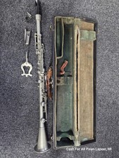 Vintage WWI P. X. Laube Bb Metal Clarinet Tunable Barrel  Wood Case  P2685