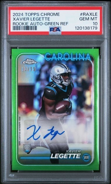 2024 Topps Chrome XAVIER LEGETTE Panthers RC Green Refractor /99 AUTO PSA 10