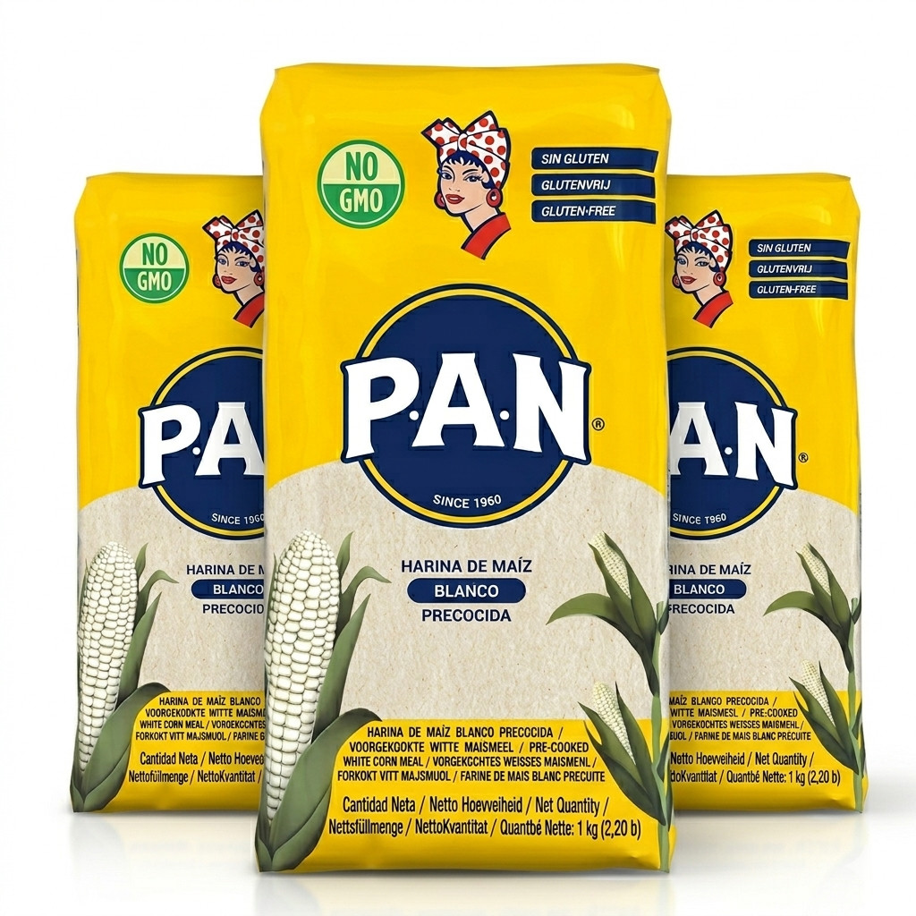 Harina Pan Flour weiß Weisses feines Maismehl vorgekocht Kolumbien Beutel 3x1kg
