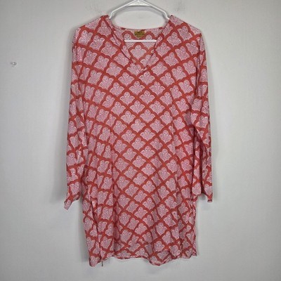 Roberta Roller Rabbit Orange Cotton Tunic Top Women's size XL