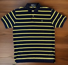 NOS 10/10 Polo Ralph Lauren Navy And Yellow Striped VTG 90s Classic Polo LG