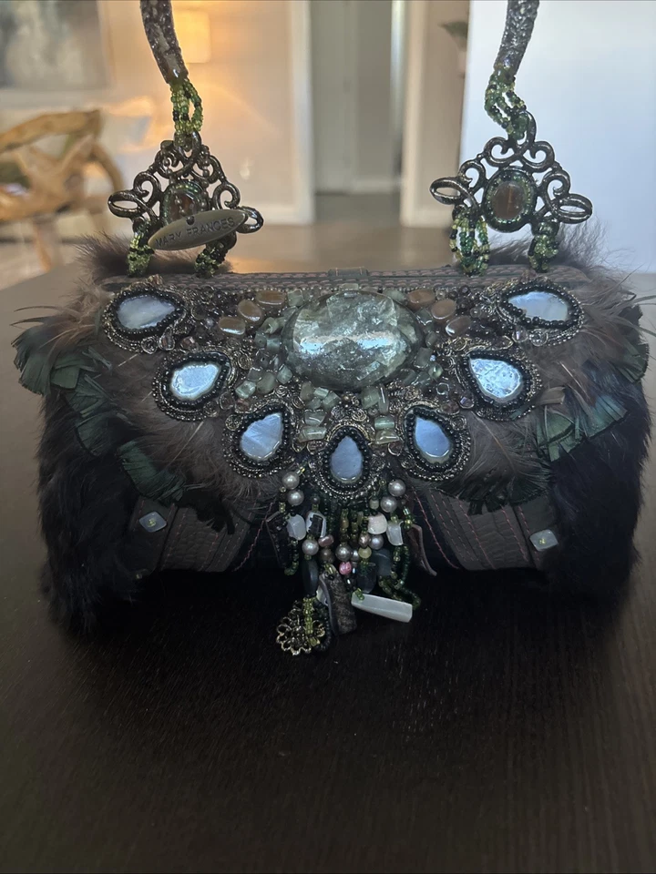 Cartera de cuero vintage Mary Frances de piel negra con cuentas Foto 2 de 3