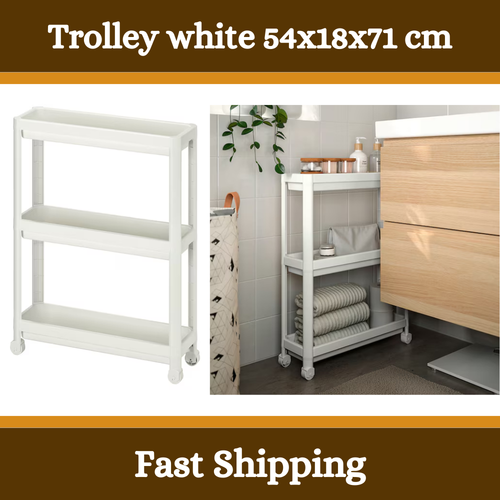 IKEA VESKEN Rollwagen schmale Passform, Küche Bad Trolly weiß 54x18x71cm