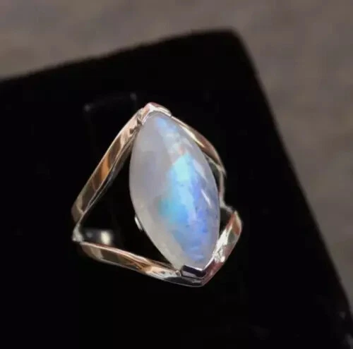 Hermoso anillo de plata esterlina 925 arco iris piedra lunar hecho a mano todas las tallas R49 Foto 2 de 3