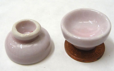 Puppenstube Keramik erhabene Schalen 2 rosa 2,3 cm Durchmesser Maßstab 1:12 P6 tumdee