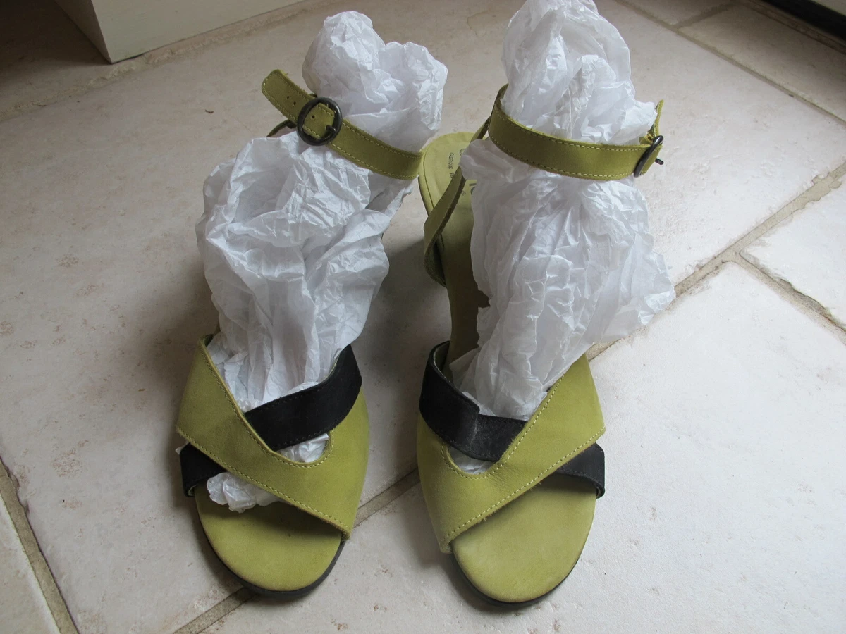 Arche Green and Black Suede Open Toe Strappy Heeled Sandal.Size 38 7.5 US