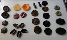 Button Lot of 27 Various Sizes, Colors, Patterns & Materials Most are Vintage