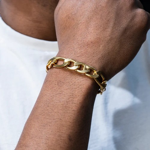 14K Gold Plated Figaro Hip Hop 8" Men's Bracelet Thick Wrist Chain Men Bracelet
