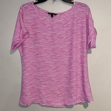 Banana Republic Fuchsia  White Blouse Cuffed Short Sleeve Sleeves Sz Med