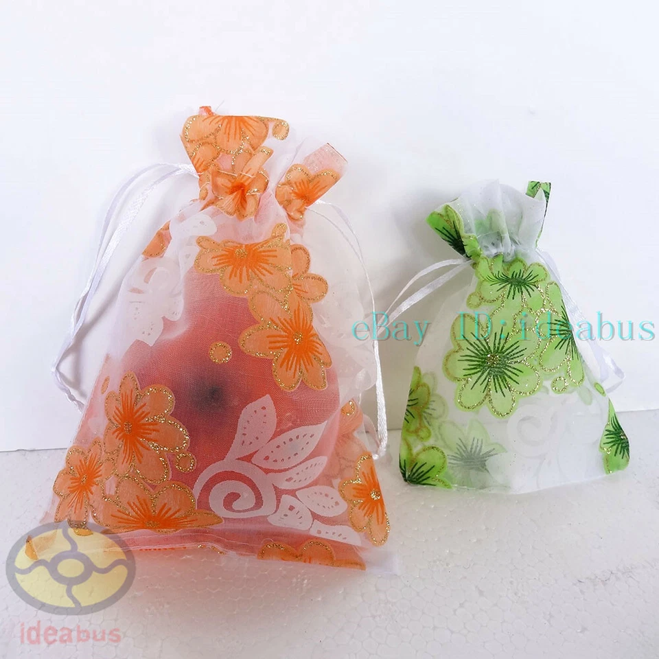 12/25/50/100 piezas Diseño de flores Organza Bolsa Favor de Boda 4.7"x3.5" 7x4.7" Foto 2 de 4