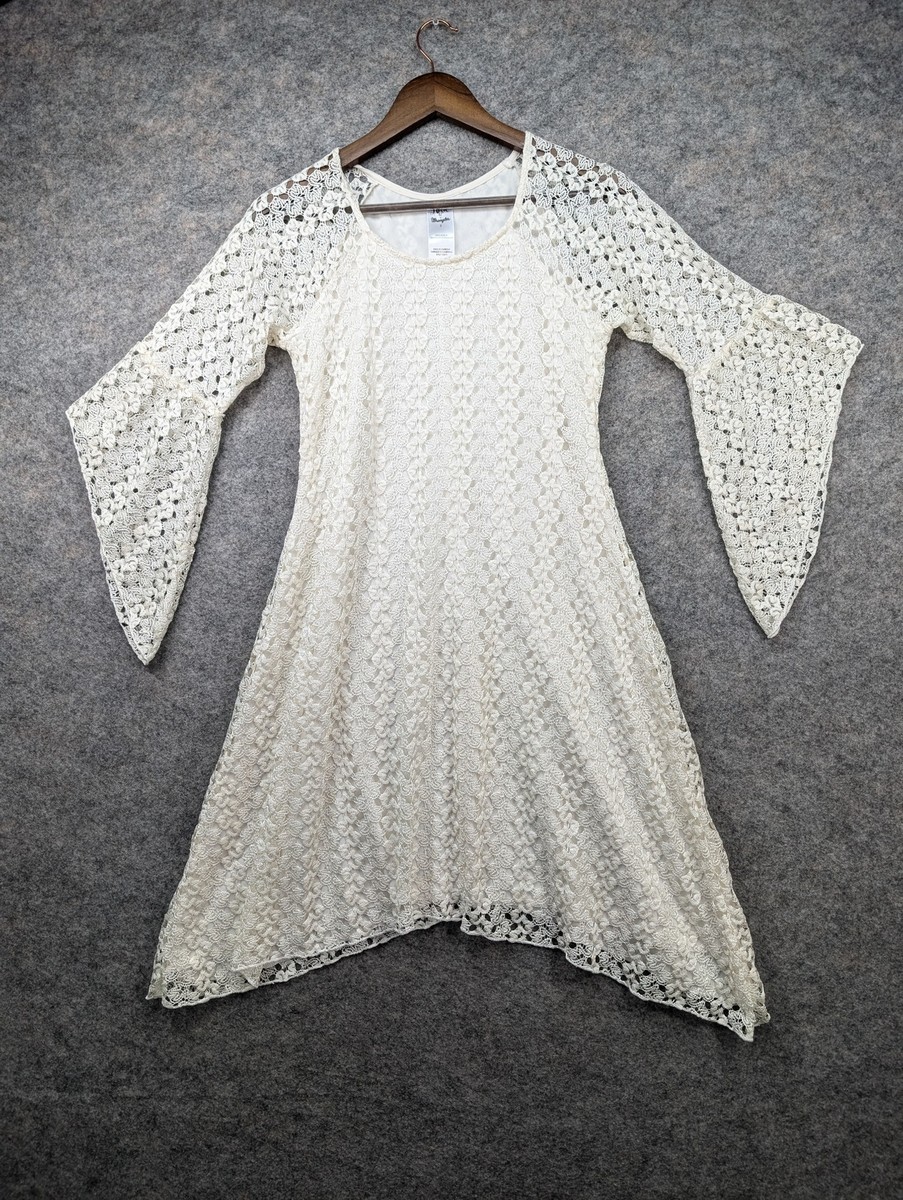 Rock 47 By Wrangler Dress Womens Small Ivory Lace Bell Sleeve A-Line Gypsy  Boho | eBay