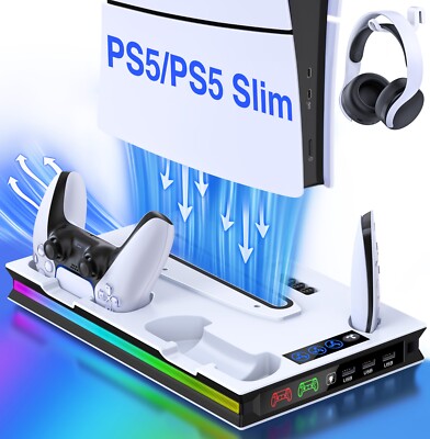 für PS5 Pro/Slim Disc&Digital Edition Controller Ladestation PS5 Ständer Lüfter