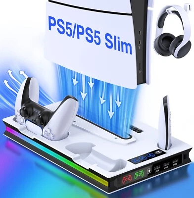 ESYWEN für PS5 Pro/Slim Disc&Digital Edition Controller Ladestation PS5 Ständer Lüfter