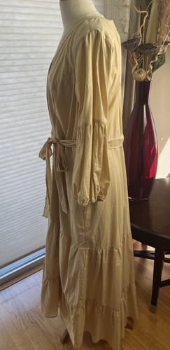 Anthropologie Maeve Oatmeal Cream  Color Long Midi 3/4 Puff Sleeve Dress Sz 16 - Picture 5 of 24