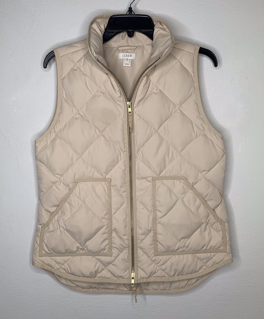 J CREW Vest Small Womens S Light Beige Down Puffer Puffy Zip Front