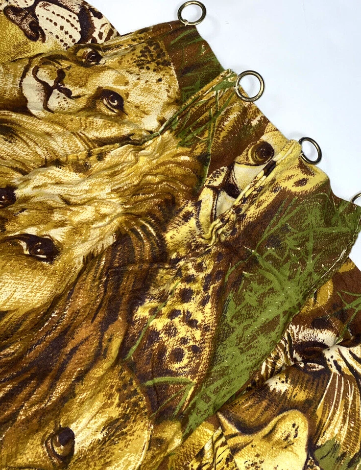 Vintage 1970s Set 3 Curtains Rare Lion Print Valances Pinch Pleat Tiger African  - Image 4 of 4