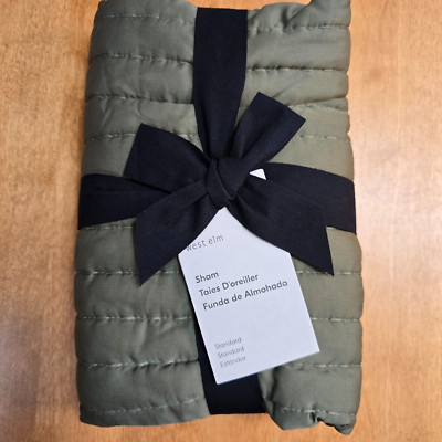 WEST ELM SILKY TENCEL PICK STITCH PILLOW SHAM, STANDARD ~ DARK OLIVE