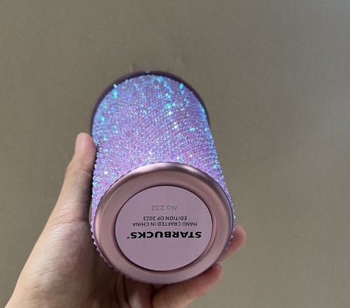 NEW STARBUCKS Pink Purple BLING Rhinestone Stainless Steel Cold Cup 16oz Tumbler - Picture 7 of 10