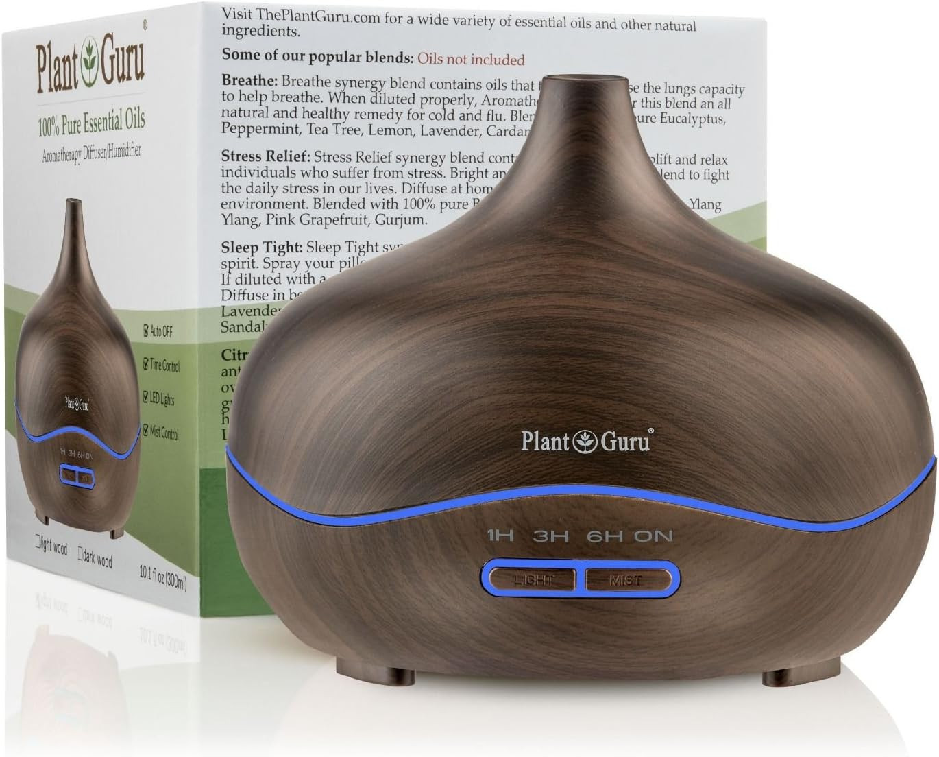 Essential Oil Diffuser Ultrasonic Cool Mist Humidifier Dark Wood Grain 300 Ml. A
