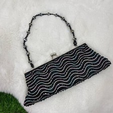 Black  Silver Beaded Evening Bag Sequin Beads Clutch
