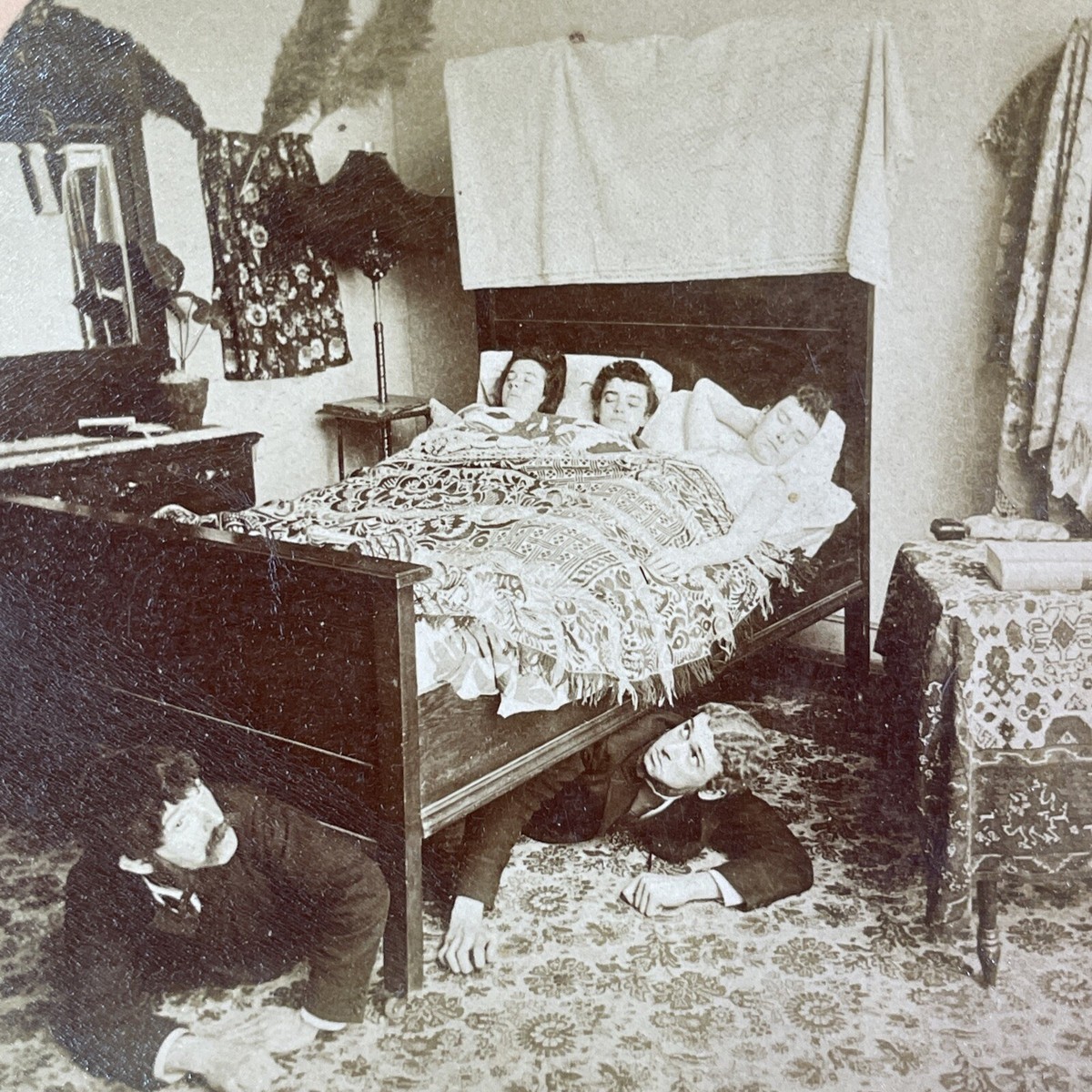 Men Spying on Sleeping Women Stereoview Antique c1892 Y4915