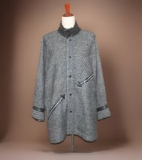 Vtg Jean Charles De Castelbajac Women's Gray Tweed And Leather Coat