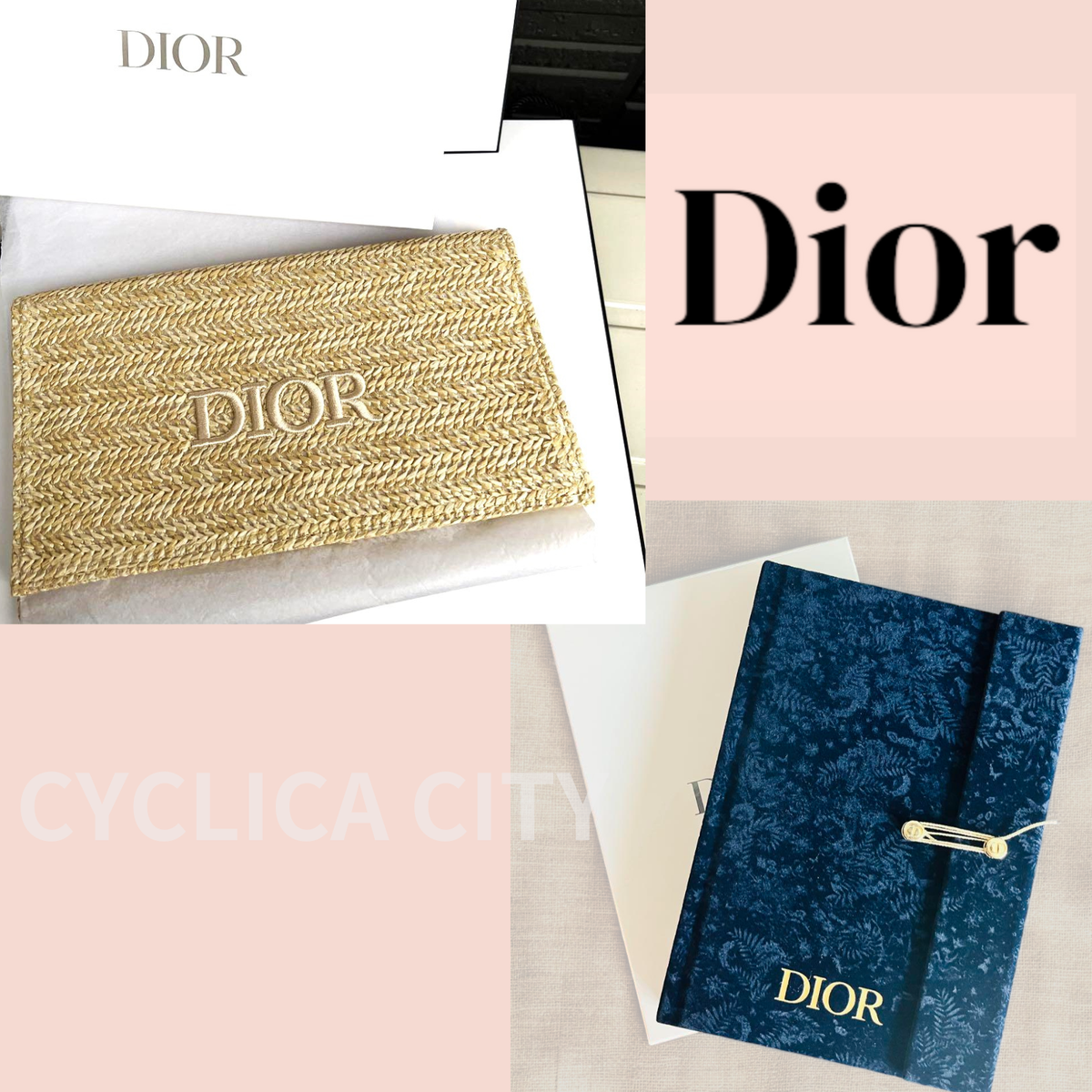 Christian Dior Journal Notebook Navy & Clutch Pouch Summer Rattan
