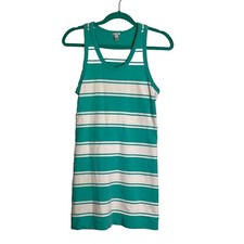 J Crew Teal White Striped Heavyweight Racerback Tank Dress Coverup size xxs