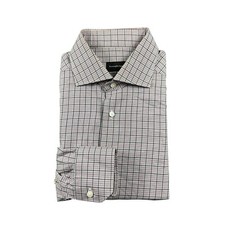 Ermenegildo Zegna Maroon Gray Checked Cotton L/S Men  s Button Front Size 16/41