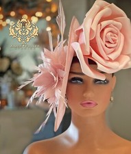 Aimee Fuller Kentucky Derby Pink Rose Saucer Big Fascinator Hat Flower Feathers