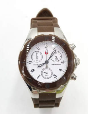 Michele Brown Jelly Band White Dial Chronograph Watch 6.5
